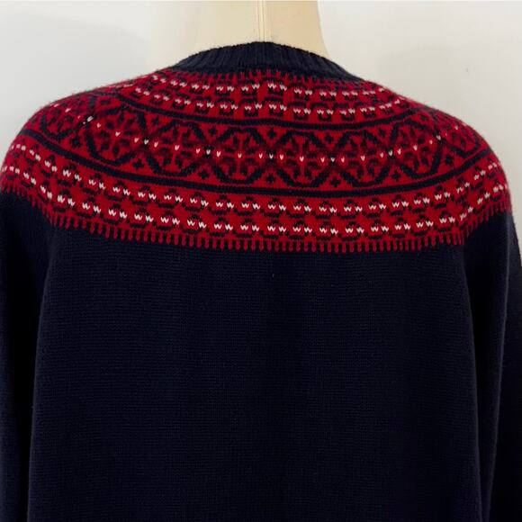 Talbots Fair Isle Lambswool Blend Cardigan Sweater Button Down Navy Red 2XP - Picture 7 of 10